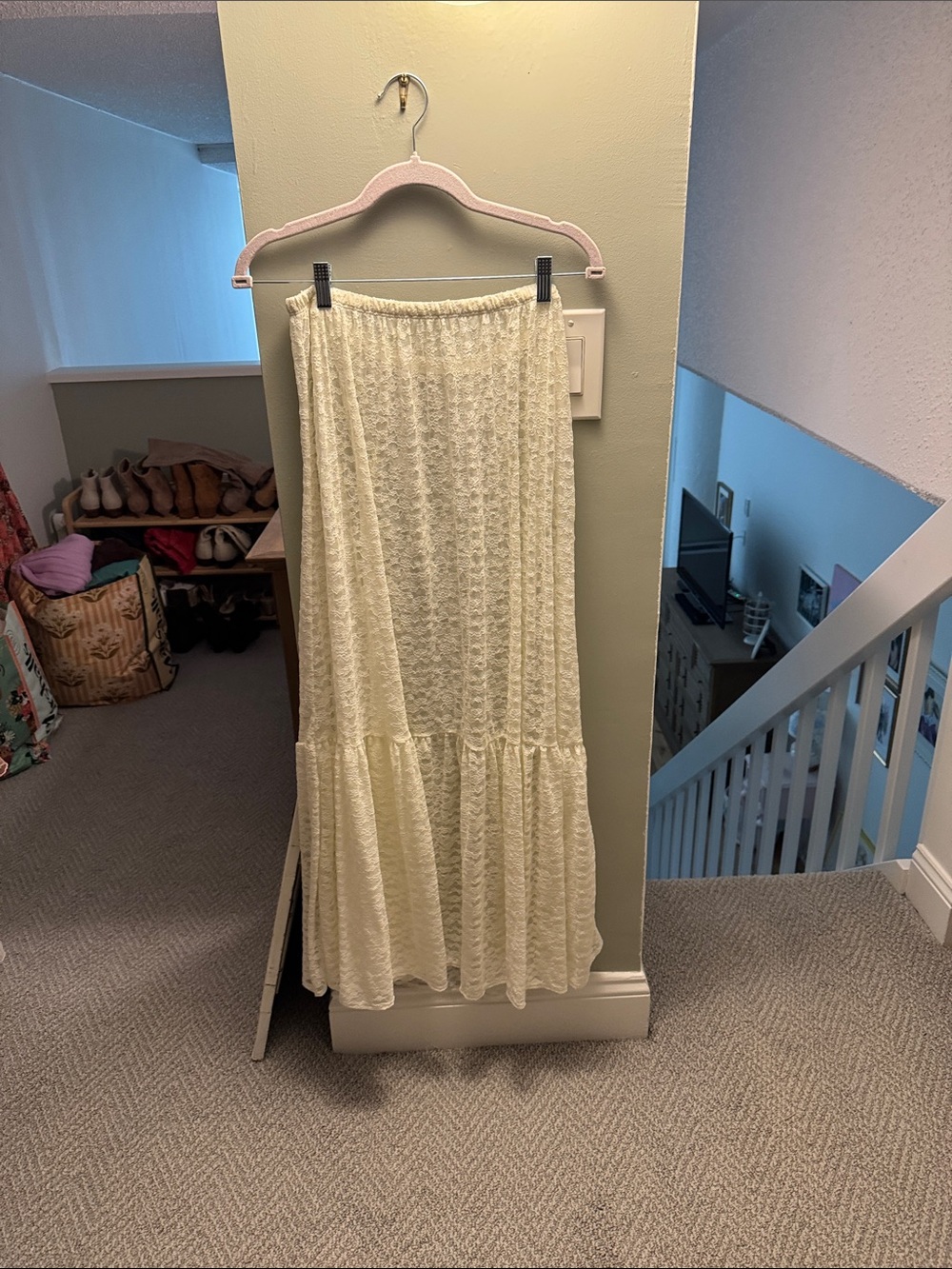 aerie Pale Yellow Tiered Maxi Skirt